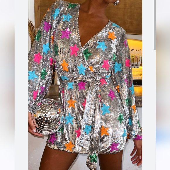 Show Me Your Mumu "Wear Me Out "Rainbow Star Sequin Mini Dress XS - Picture 3 of 14